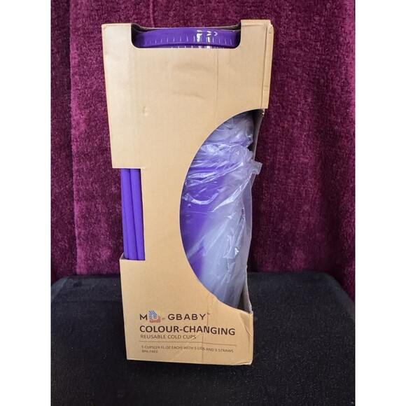 Cups 24 Ounces Reuseable Cup Top & Straw. Set of 5 purple and 5 Orange New - Picture 3 of 9